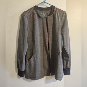 Womens Cherokee Infinity Gray Scrub Jacket with Pink Stitching